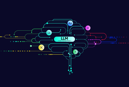 Brain doing computations with LLM written in the middle