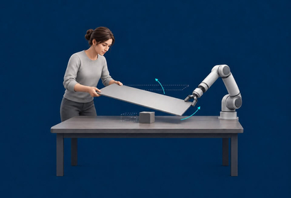 Conceptual illustration of a person and robot adjusting a shared object around a changed obstacle.